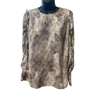 Antonio Melani Brown/Cream Snakeskin Print Long Sleeve Top Size Medium